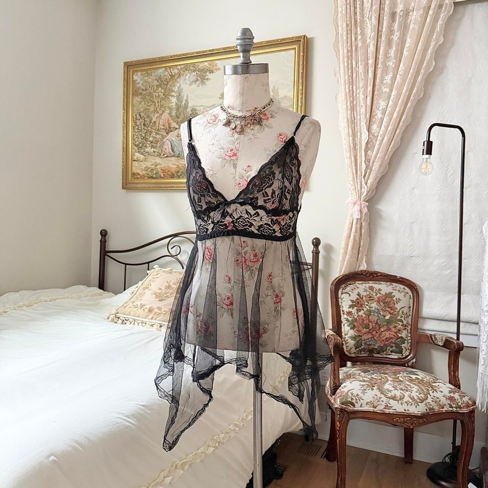 Black Lace Babydoll dress Y2K size small black lace babydoll lingerie top